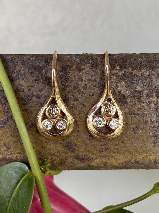 9ct Rose Gold Diamond & Chocolate Diamond Drop Earrings