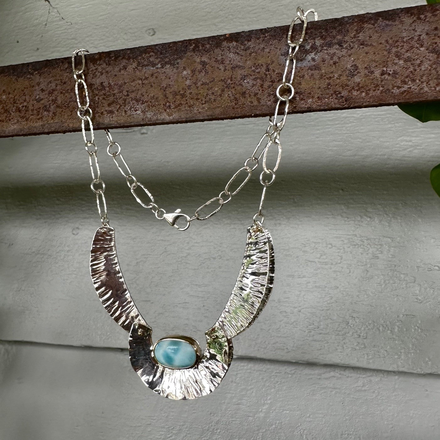 Sterling Silver and 9ct yellow gold Larimar necklace