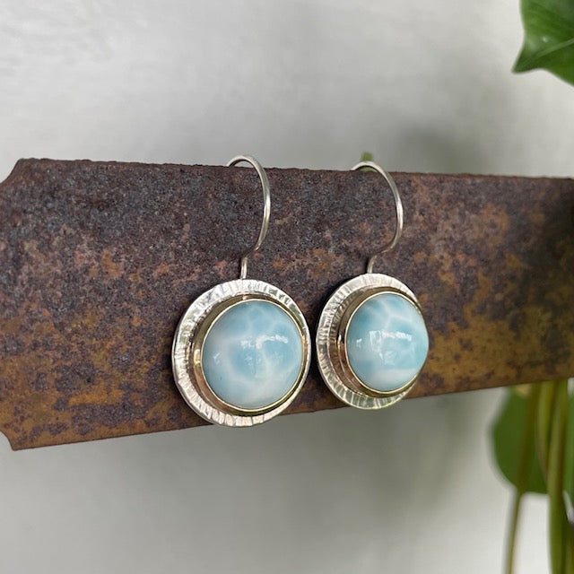 Sterling Silver and 9ct Yellow gold Larimar Earrings