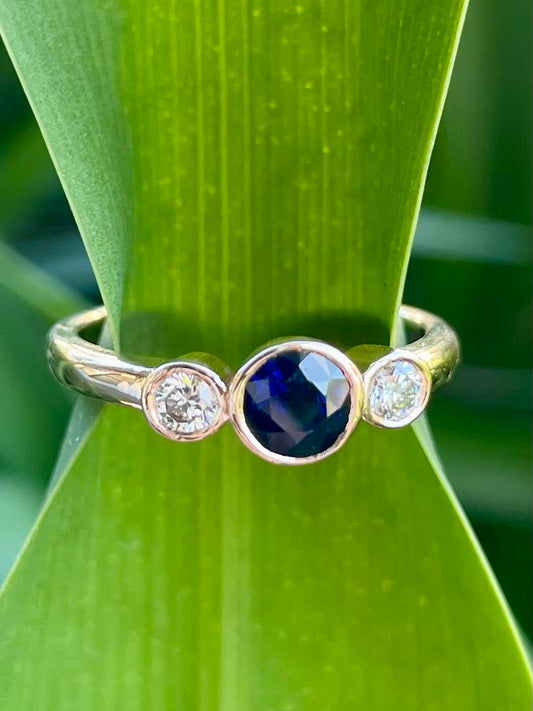 9ct Rose Gold Australian Blue Sapphire & Diamond Ring