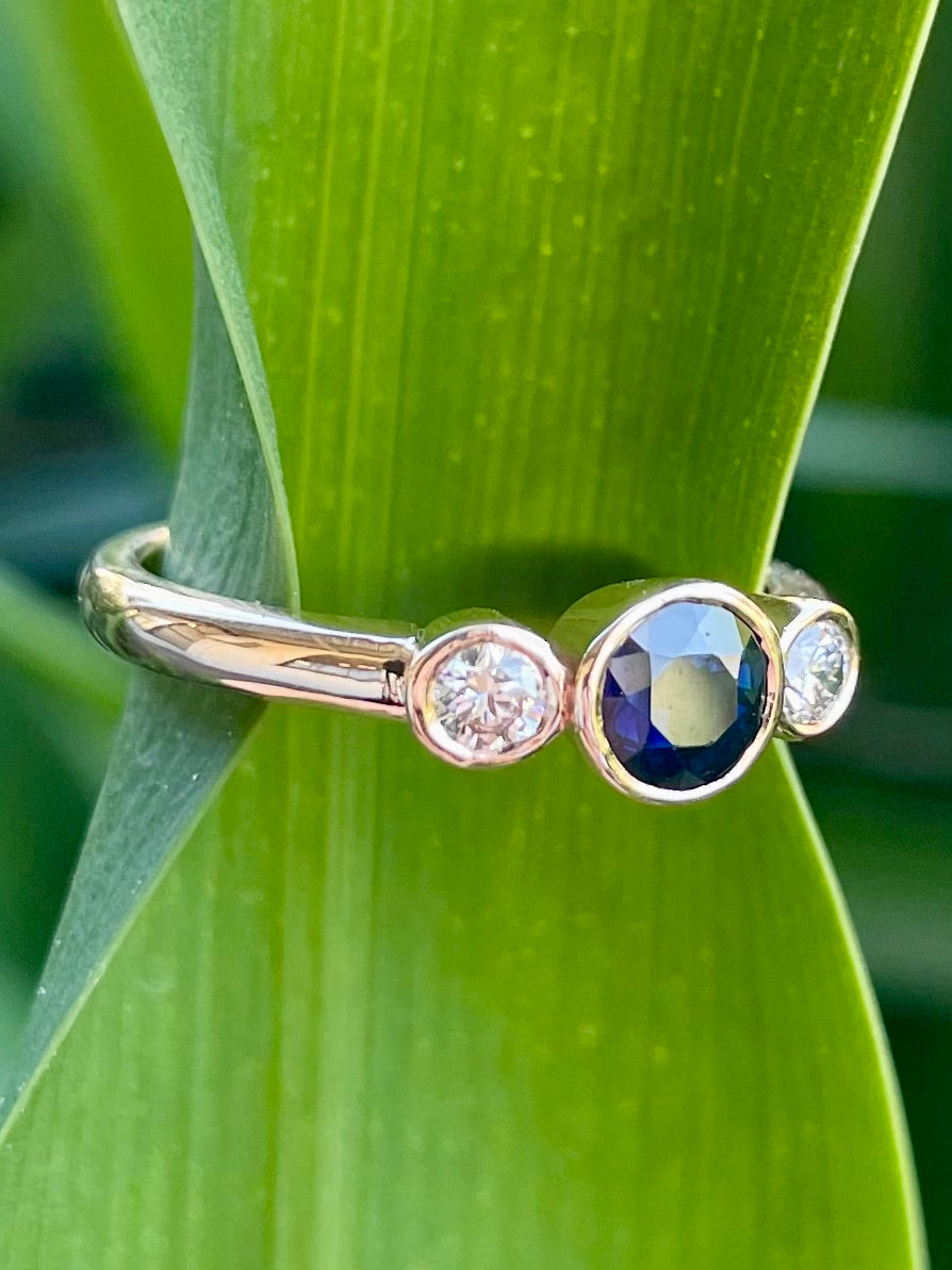9ct Rose Gold Australian Blue Sapphire & Diamond Ring