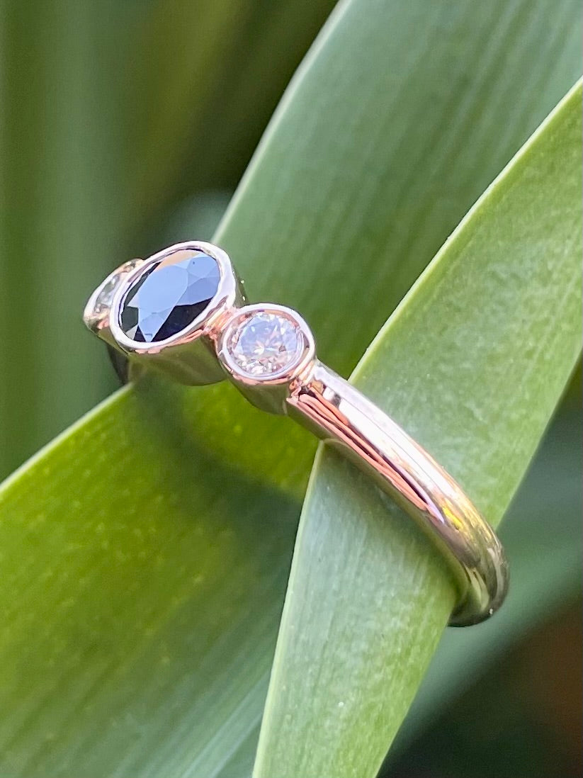 9ct Rose Gold Australian Blue Sapphire & Diamond Ring