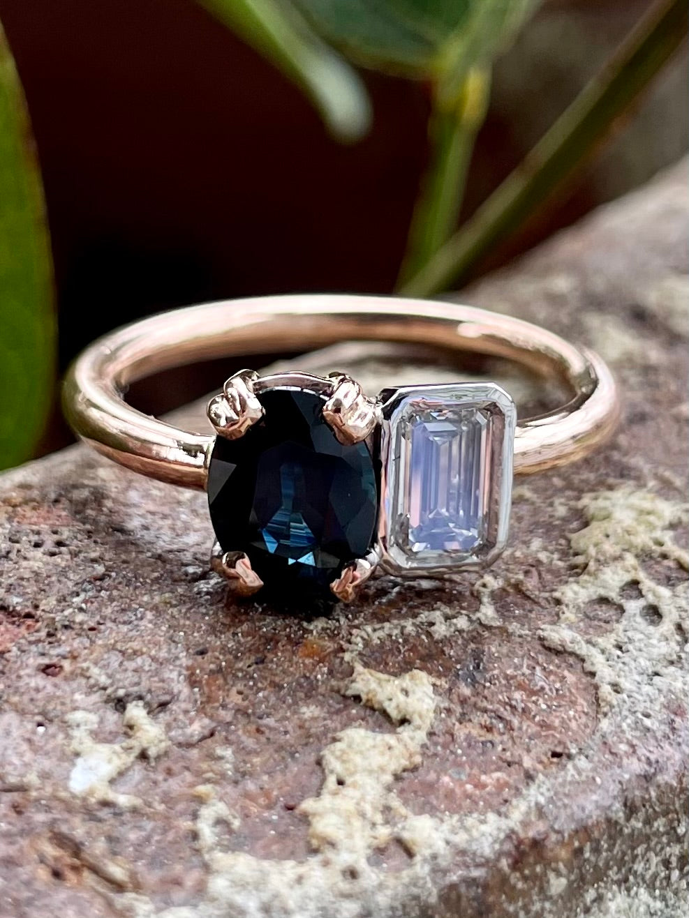 9ct Rose/White Gold Sapphire & LabGrown Diamond Ring