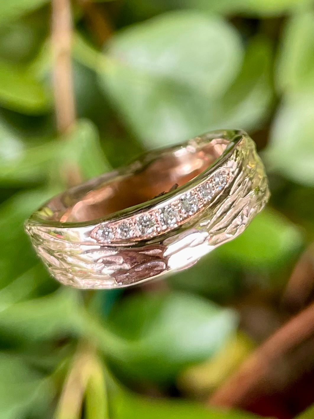 9ct Rose Gold 'Molten' Style Diamond Ring