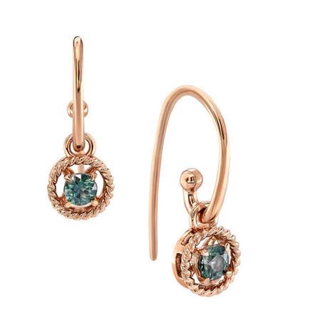 DAPHNE ROYAL EARRINGS 9ct Rose Gold=2.55gm 3.00mm Teal Sapphire RBC 2=0.44ct
