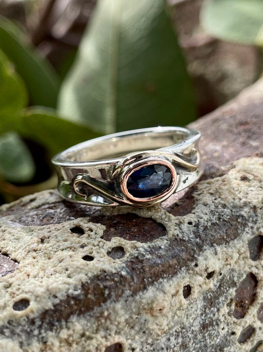 Sterling Silver & 9ct Yellow/Rose Gold Sapphire 'Swirl' Ring