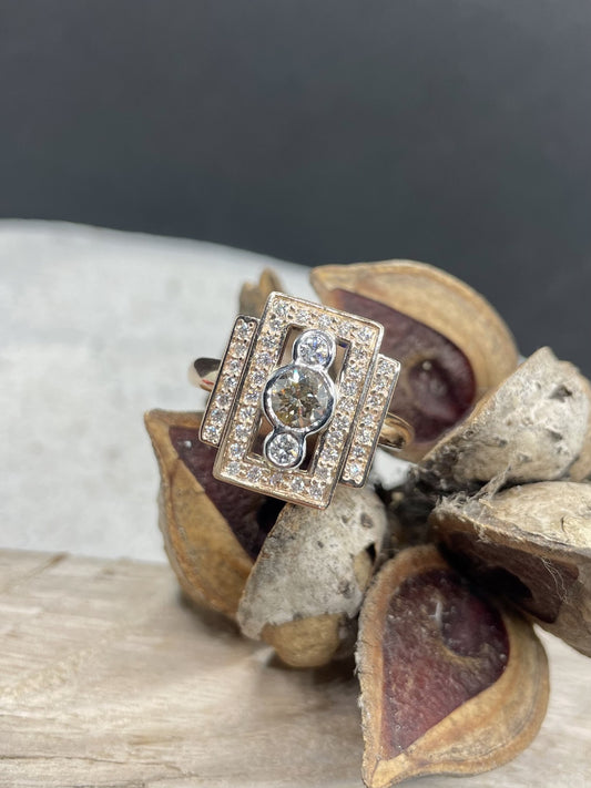 9ct Two-Tone Rose & White Gold Champagne Diamond 'Art Deco' Ring