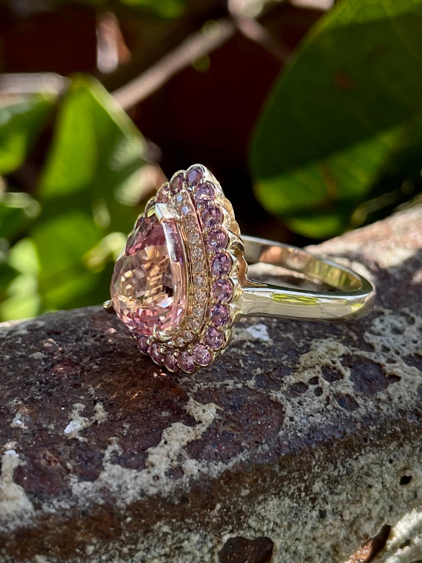 9Y Morganite, Purple Sapphire & Diamond Ring