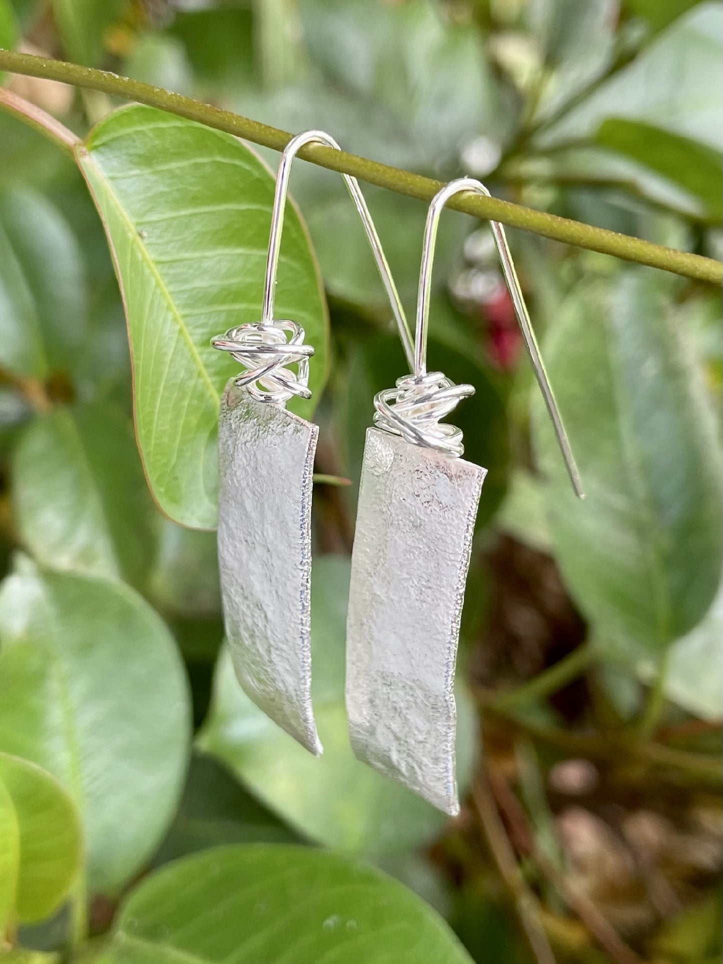 Sterling Silver Reticulated Rectangle Wire Drop Earrings