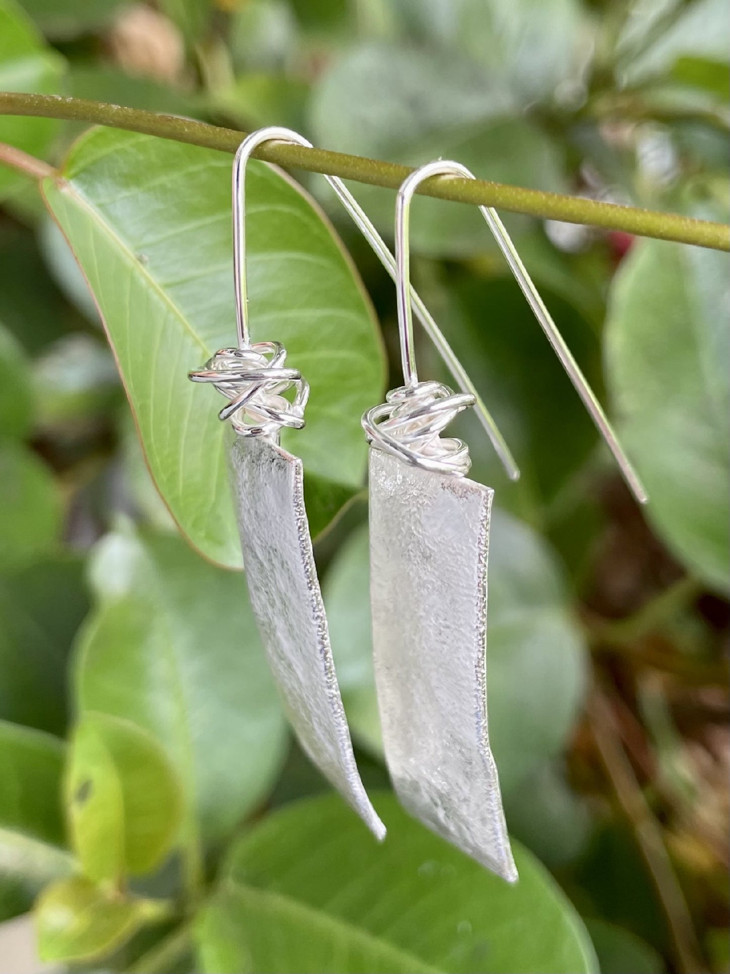 Sterling Silver Reticulated Rectangle Wire Drop Earrings