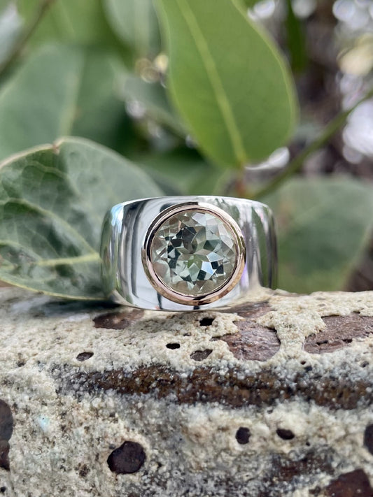 Sterling Silver & 9ct Rose Gold Green Quartz Ring