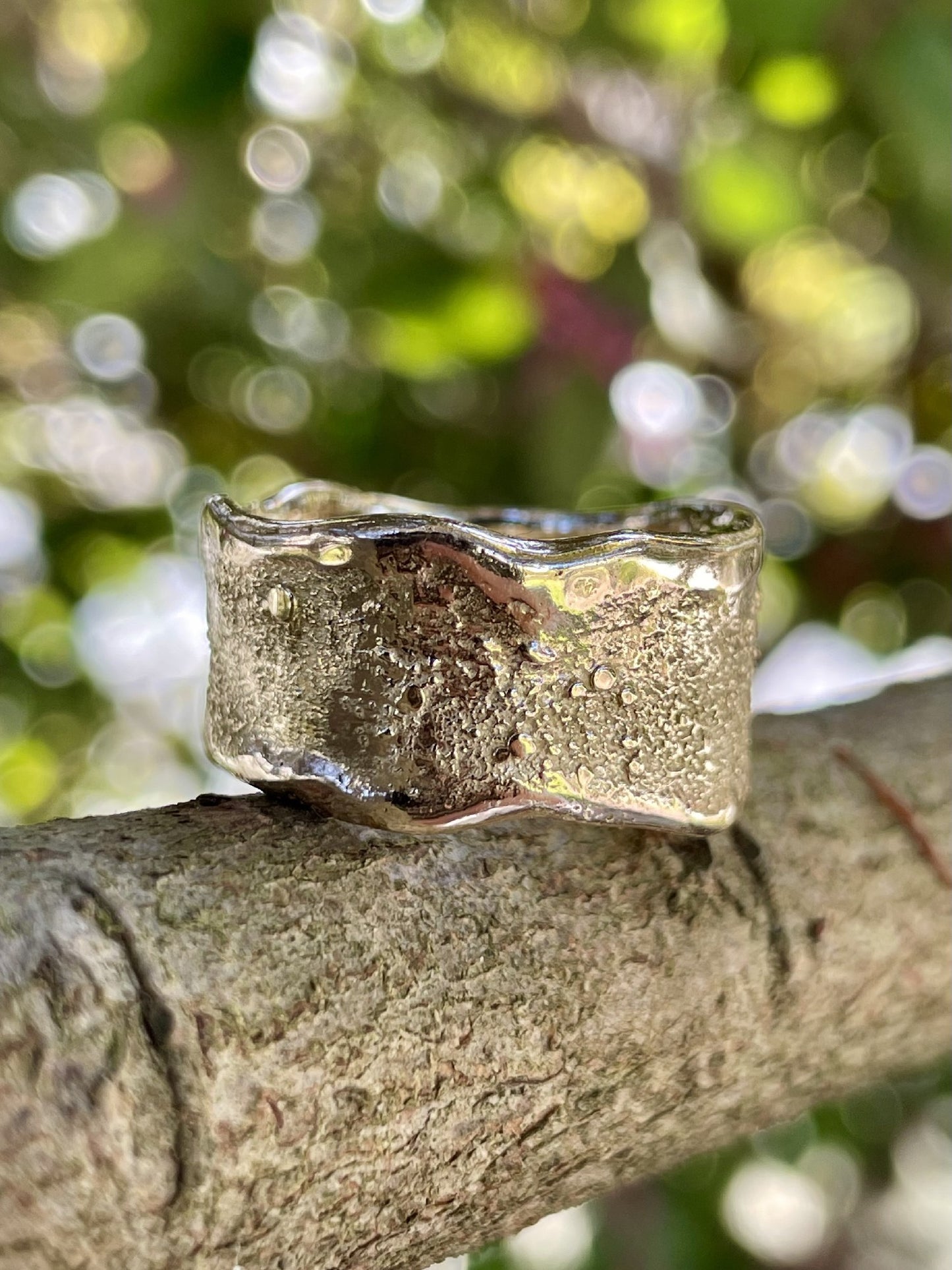 9ct Yellow Gold Molten Wide Band Ring