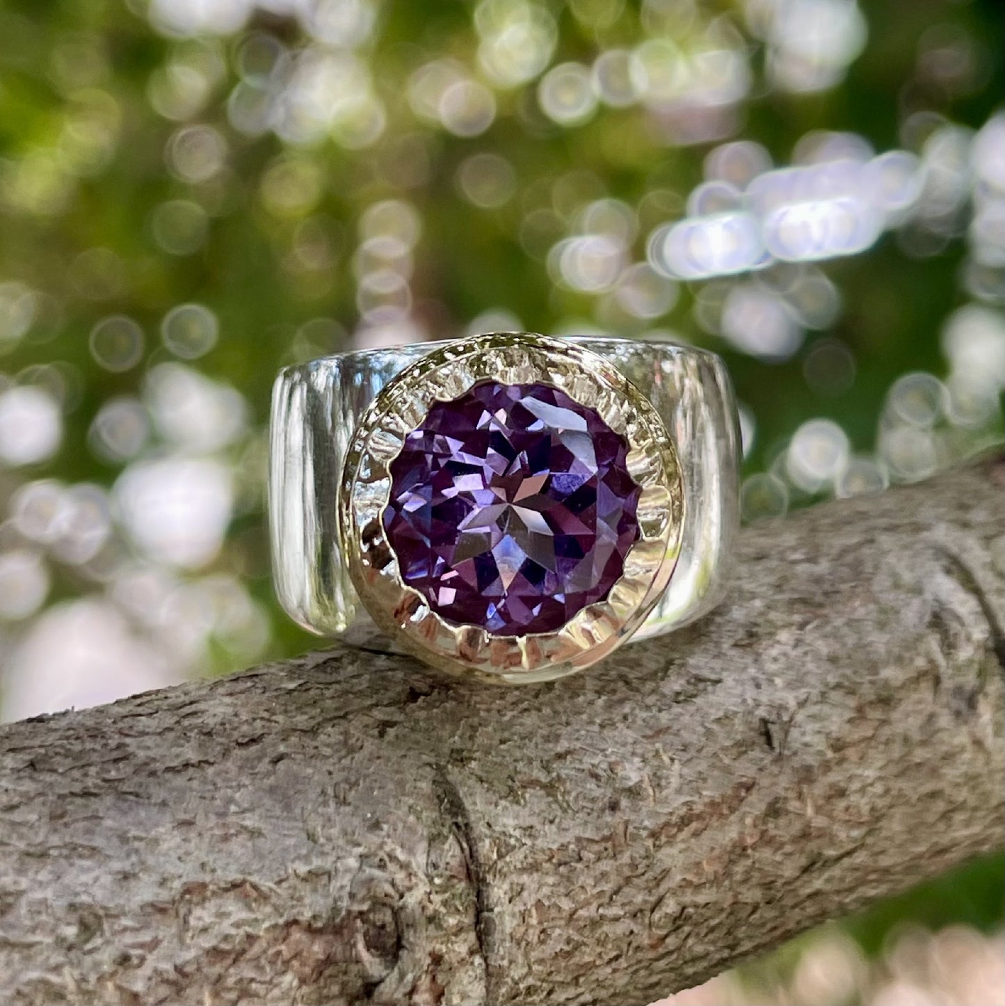 Sterling Silver & 9ct Yellow Gold Amethyst Ring