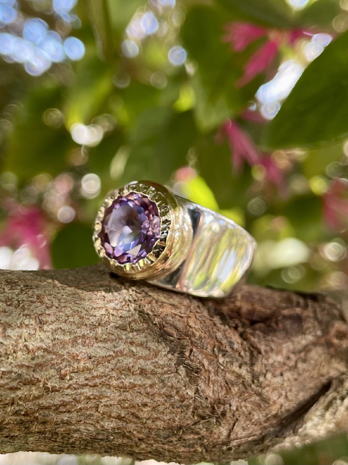 Sterling Silver & 9ct Yellow Gold Amethyst Ring