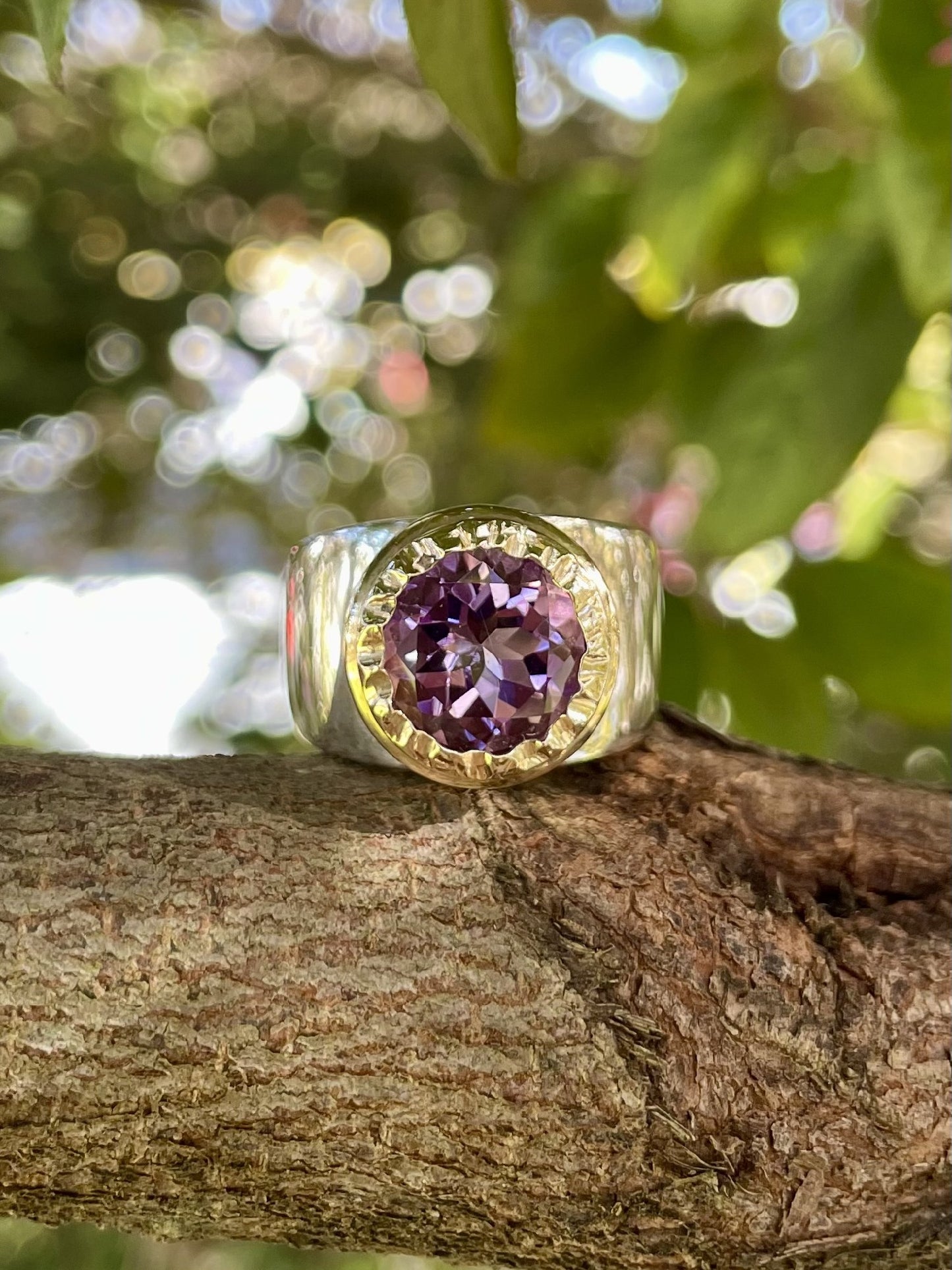Sterling Silver & 9ct Yellow Gold Amethyst Ring