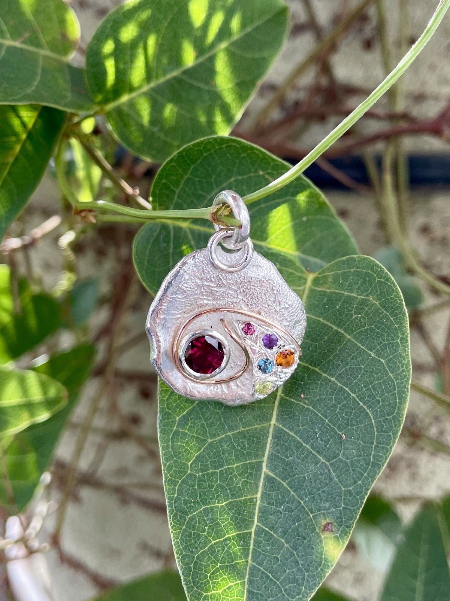 Sterling Silver & 9ct Rose Gold Multi-Stone Pendant