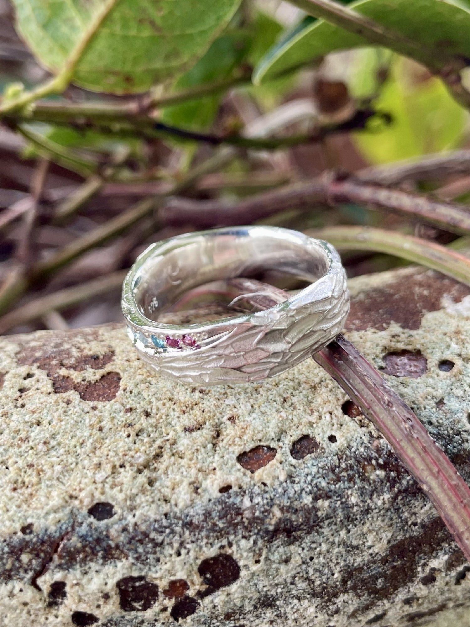 Sterling Silver Blue Topaz & Rhodolite Garnet Molten Ring 