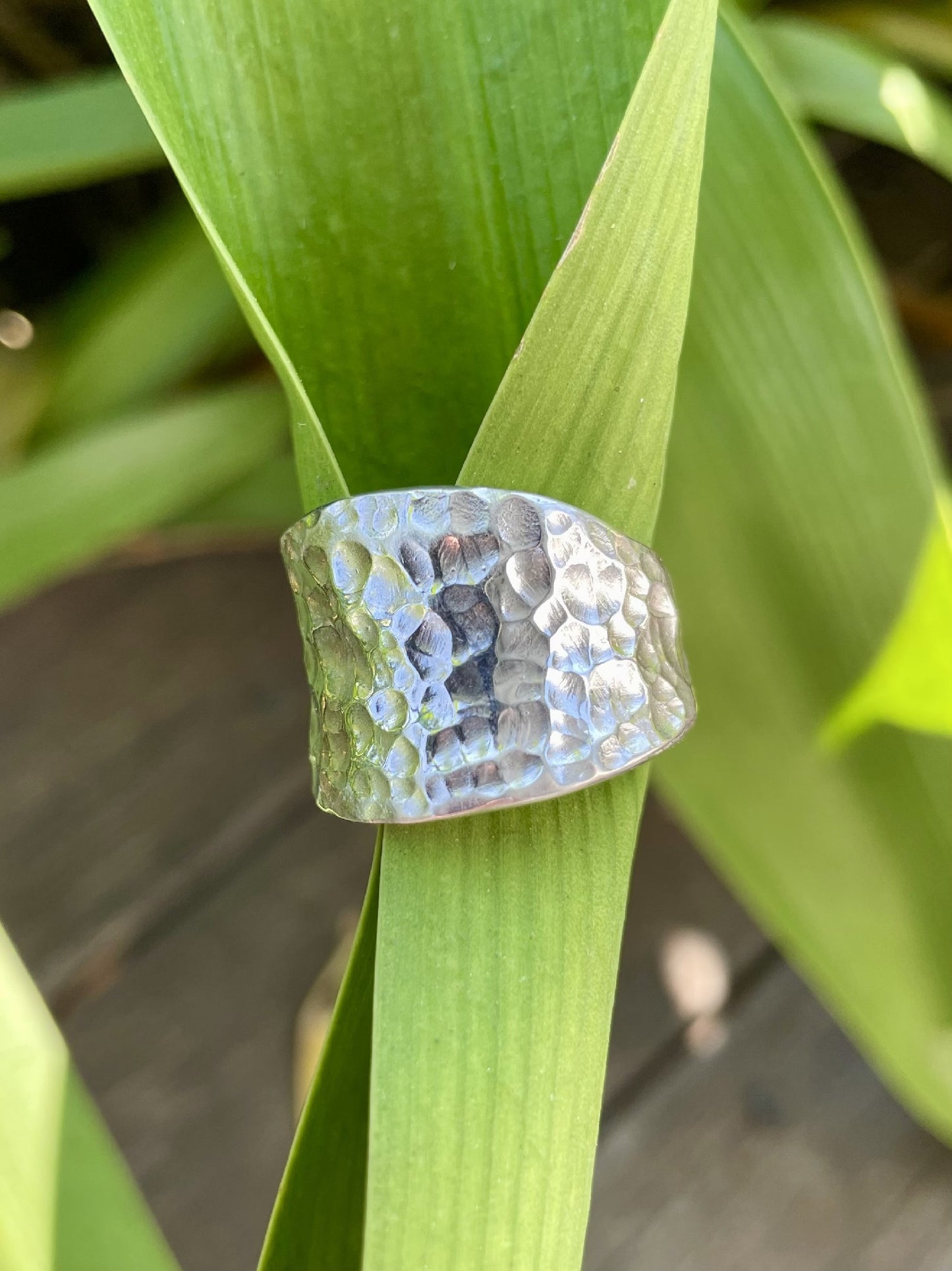 Sterling Silver Wide Tapered Beaten Ring