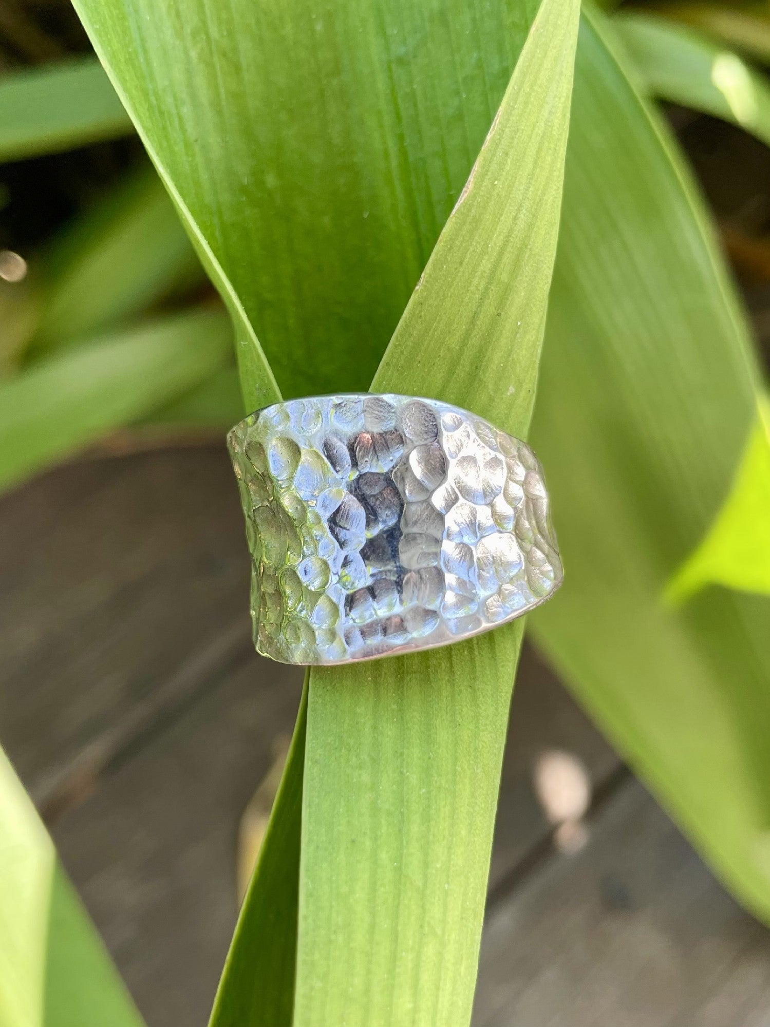 Sterling Silver Wide Tapered Beaten Ring