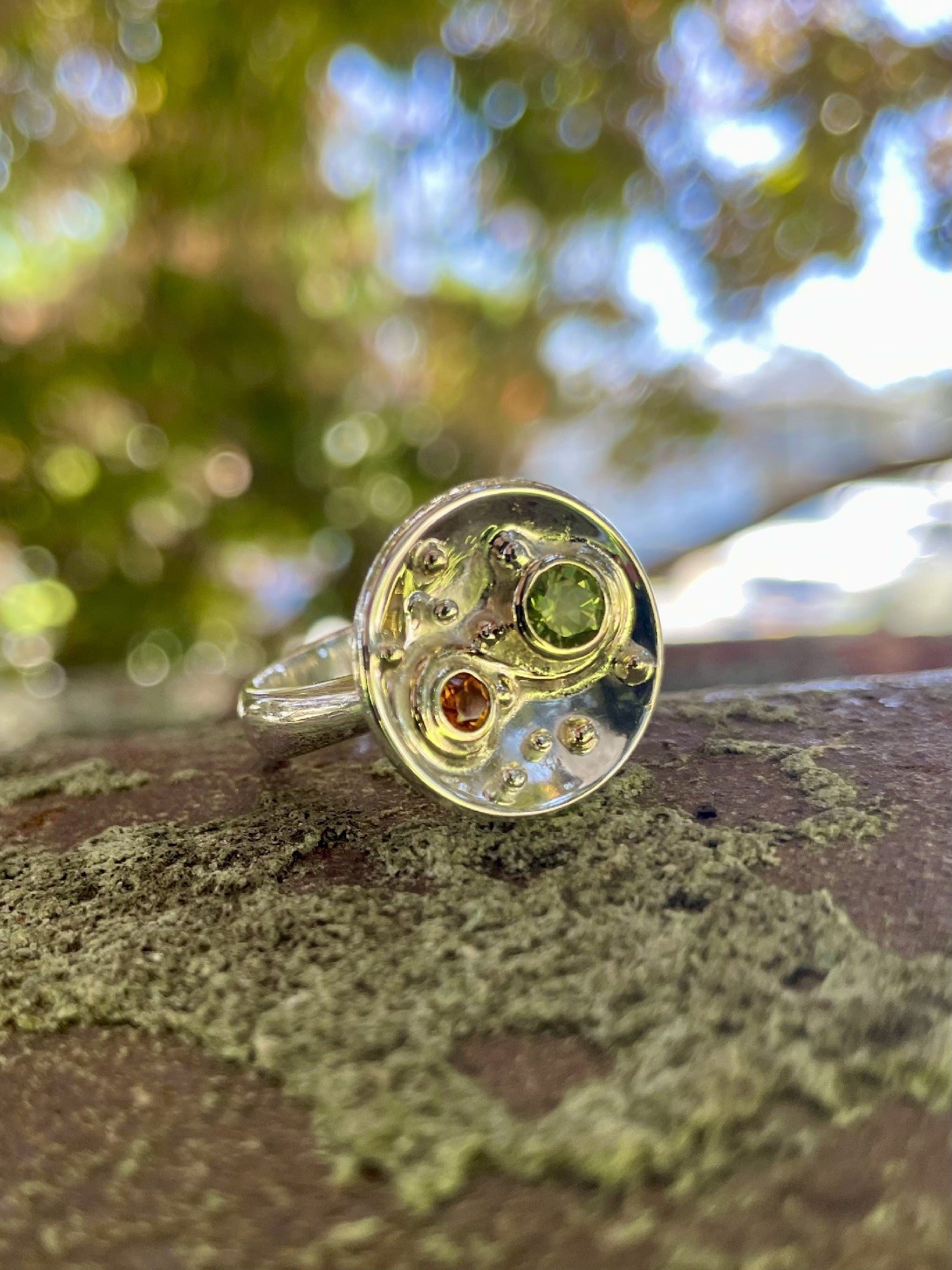 Ring Disc Sterling Silver/9ct Yellow Gold Citrine & Peridot Disc Ring – Juela Mogo