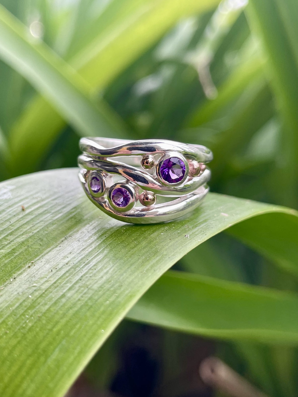 Amethyst Wave Sterling Silver & 9ct Rose Gold Amethyst Wave Ring – Juela Mogo