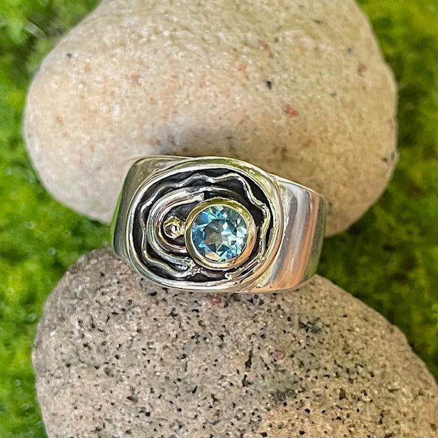 Sterling Silver Ring with 9ct Yellow & Rose Gold bezel set Topaz