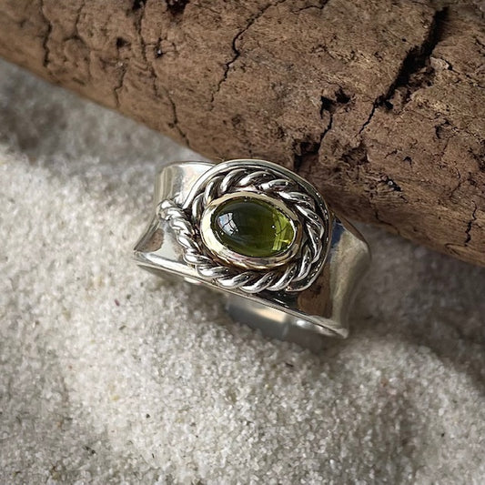 Sterling Silver and 9ct Yellow gold Peridot ring