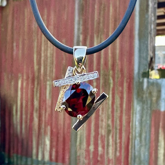 9ct Yellow & White Gold Garnet & Diamond Pendant