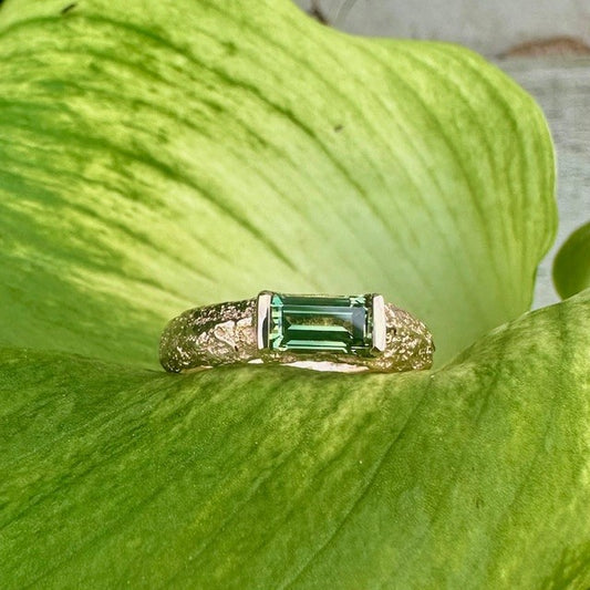 9ct Rose gold sandcast Green Sapphire ring