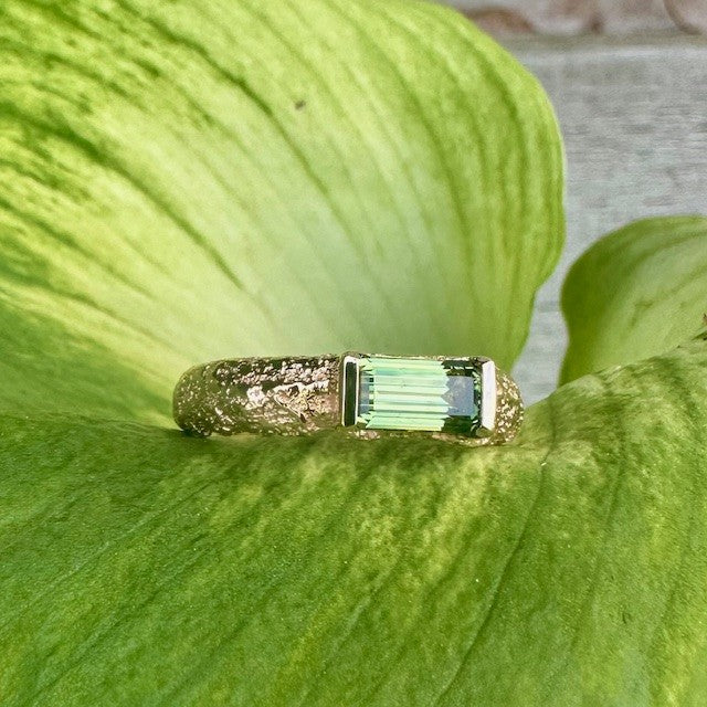 9ct Rose gold sandcast Green Sapphire ring