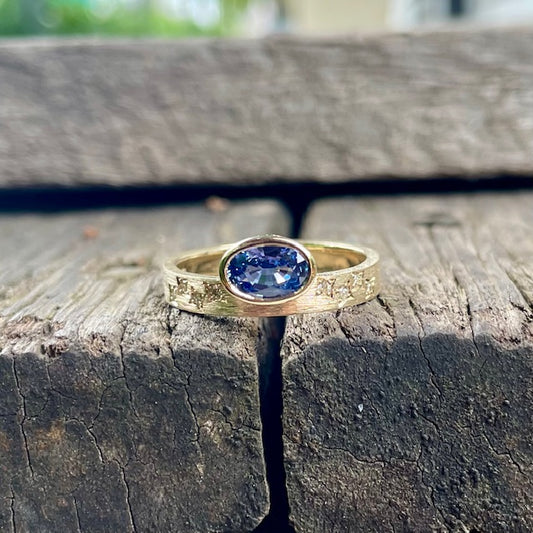9ct Yellow Gold Ceylon Sapphire & Diamond Ring
