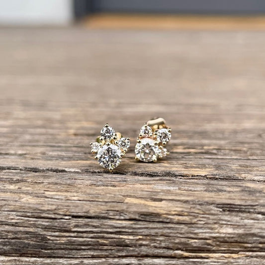 9ct Yellow Gold multi Lab Grown Diamond cluster stud earrings