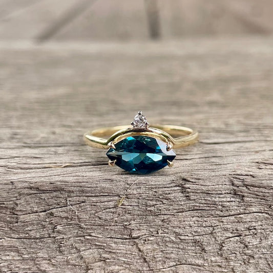 9ct Yellow Gold London Blue Topaz & Diamond Ring