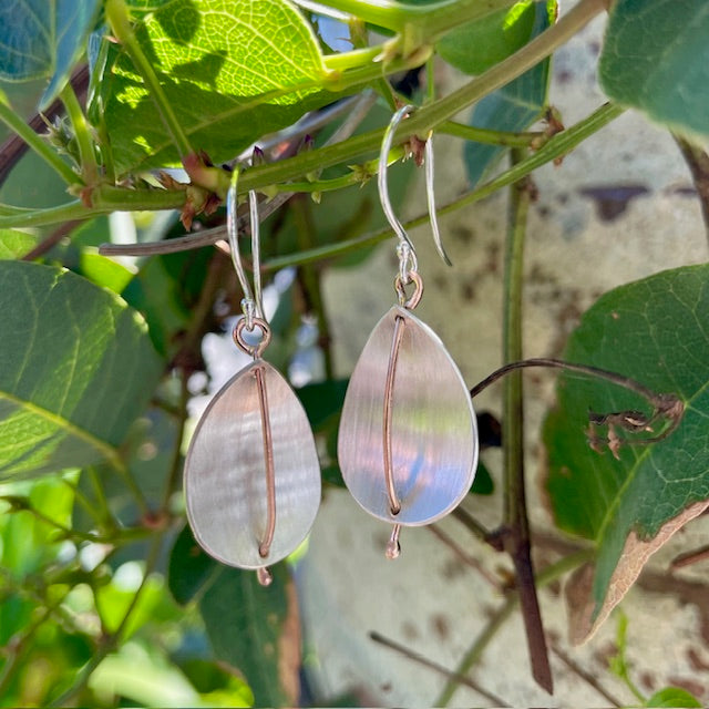 Sterling silver and 9ct Rose gold tear drop earrings 