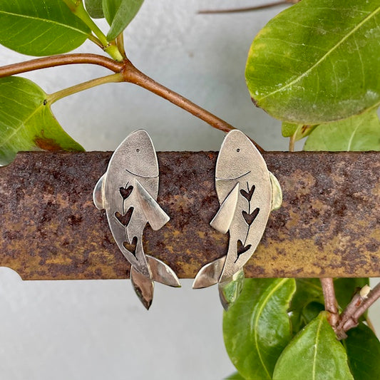 Sterling silver fish stud earrings 