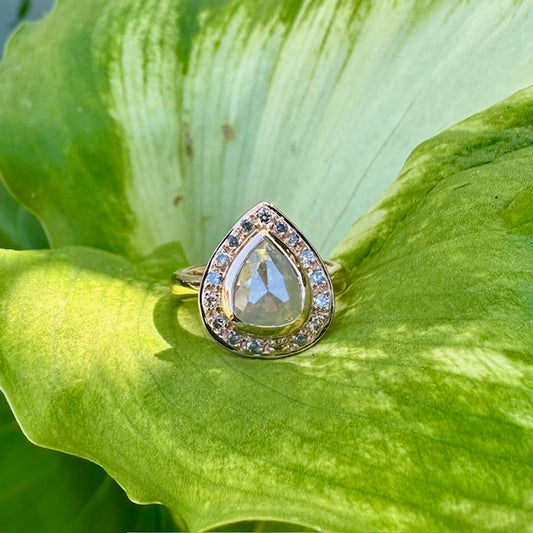 9ct Rose gold Salt and Pepper and Champagne diamond halo ring 