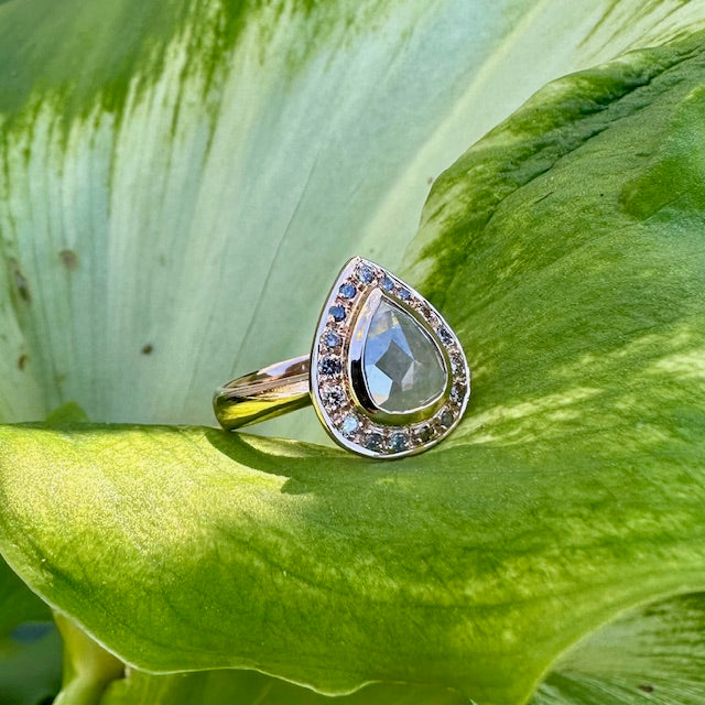 9ct Rose gold Salt and Pepper and Champagne diamond halo ring 