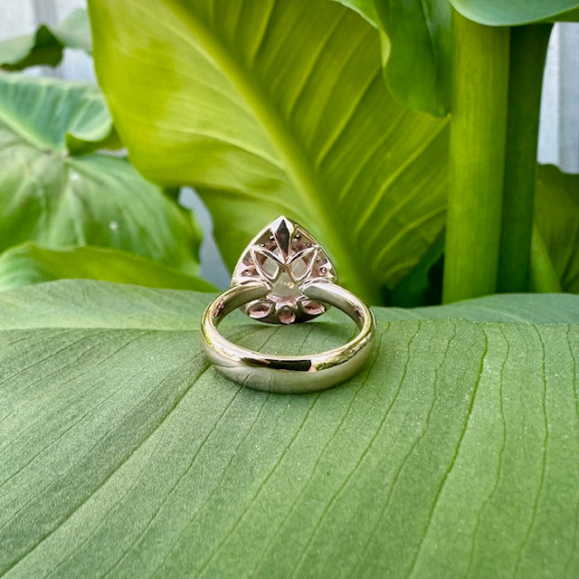 9ct Rose gold Salt and Pepper and Champagne diamond halo ring 