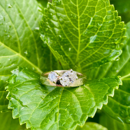 9ct Yellow gold claw set Lab grown duo diamond ring 