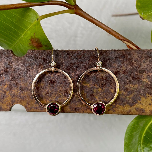 9ct Rose gold Rhodolite Garnet and Diamond earrings 