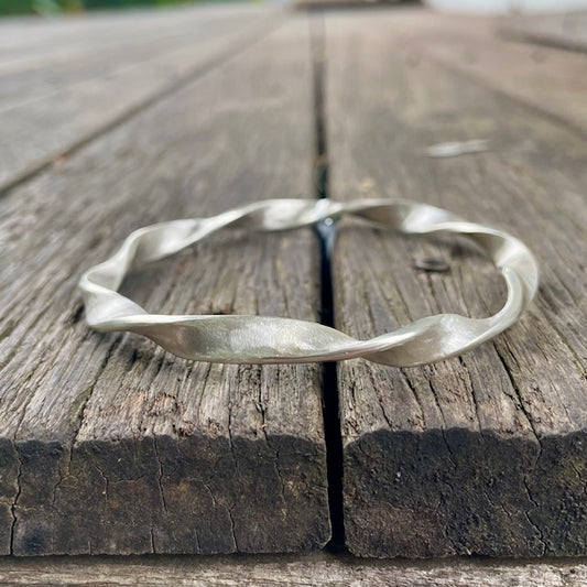 Sterling Silver flat twist bangle with brushed finish