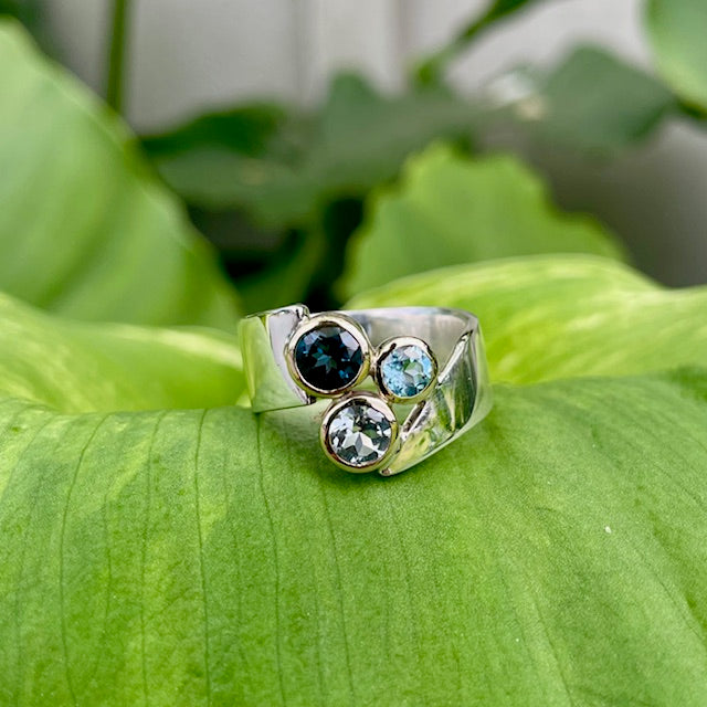 Sterling Silver and 9ct Yellow Gold Topaz trio ring