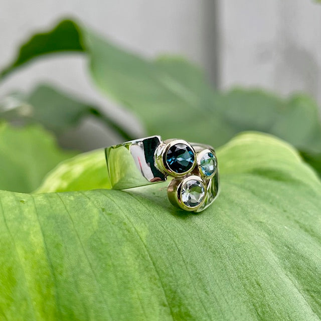 Sterling Silver and 9ct Yellow Gold Topaz trio ring