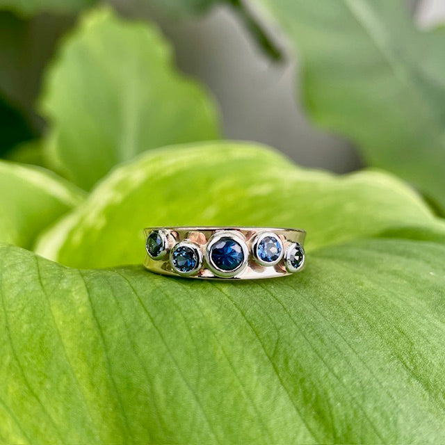 9ct Rose and White gold multi Sapphire ring 