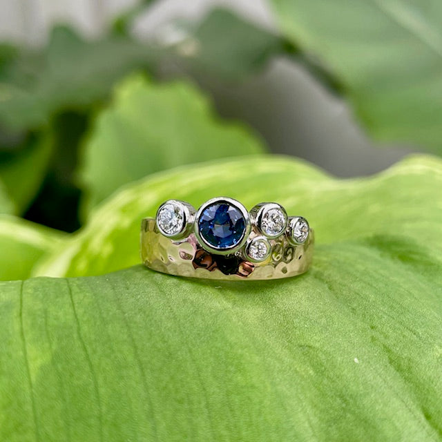 9ct Rose gold and White gold Ceylonese Sapphire and Diamond ring 