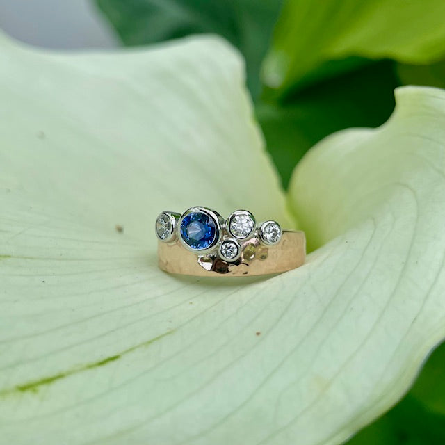 9ct Rose gold and White gold Ceylonese Sapphire and Diamond ring 