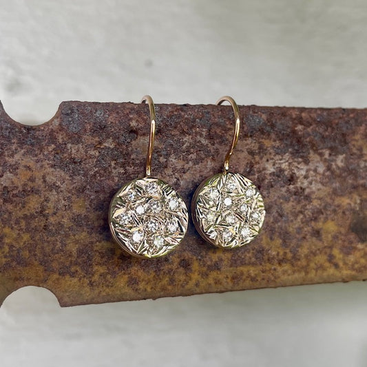 9ct Rose and White gold engrave set Diamond drop earrings