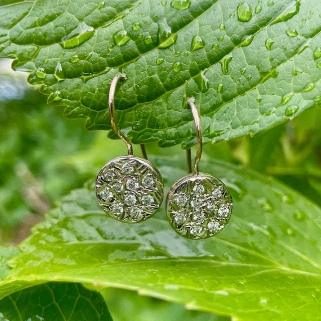 9ct Rose and White gold engrave set Diamond drop earrings