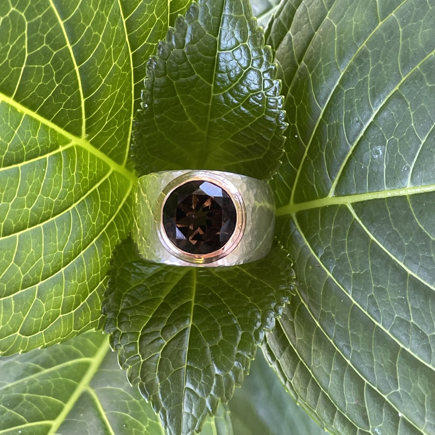 Sterling Silver and 9ct Rose Gold Smokey Quartz Ring