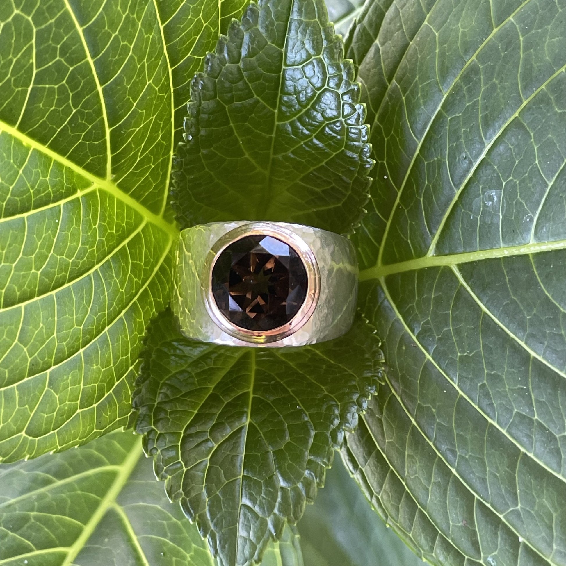 Sterling Silver and 9ct Rose Gold Smokey Quartz Ring